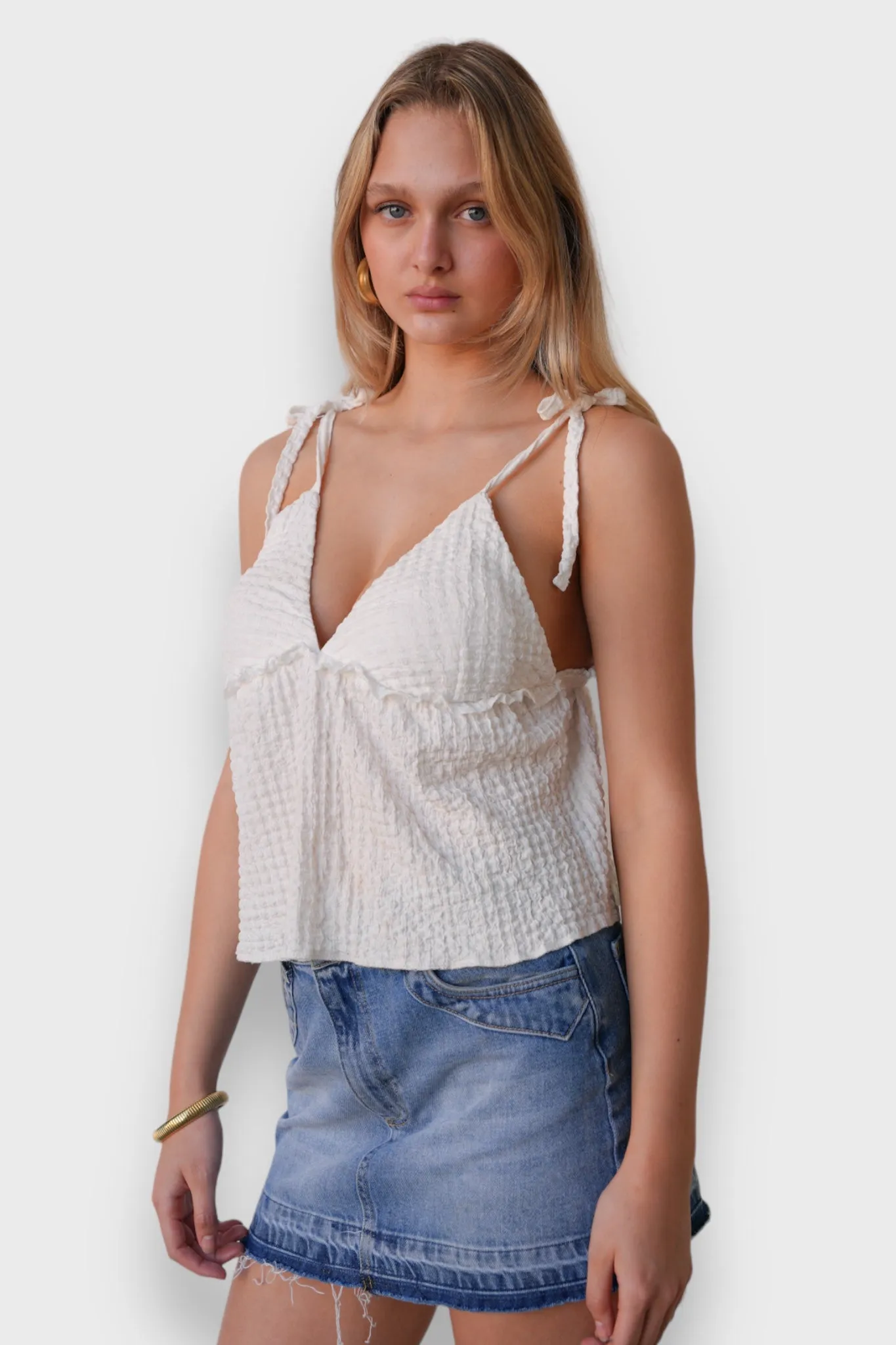 "Violet" top white crinkle sold by Meet Me There