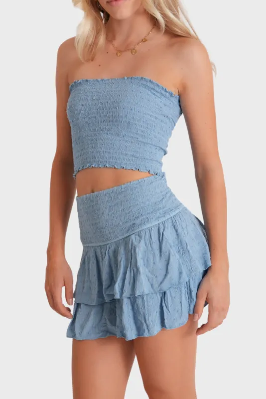 "Caribbean" tube top sky blue sold by Meet Me There
