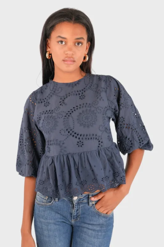 "Dazzle" blouse navy sold by Meet Me There