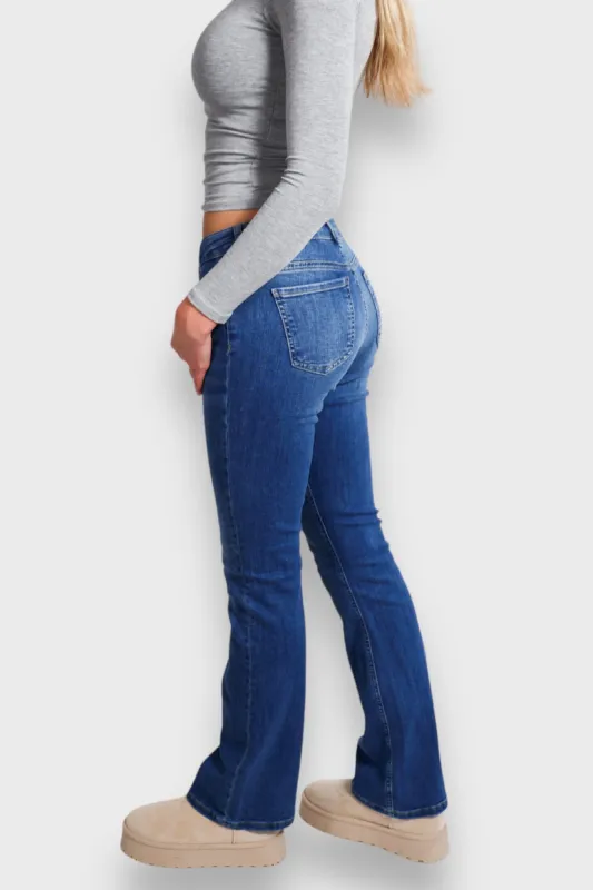 "Flared" low waist jeans dark blue sold by Meet Me There