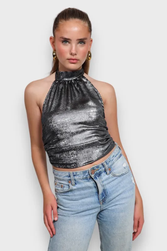 "Glammer" top silver sold by Meet Me There