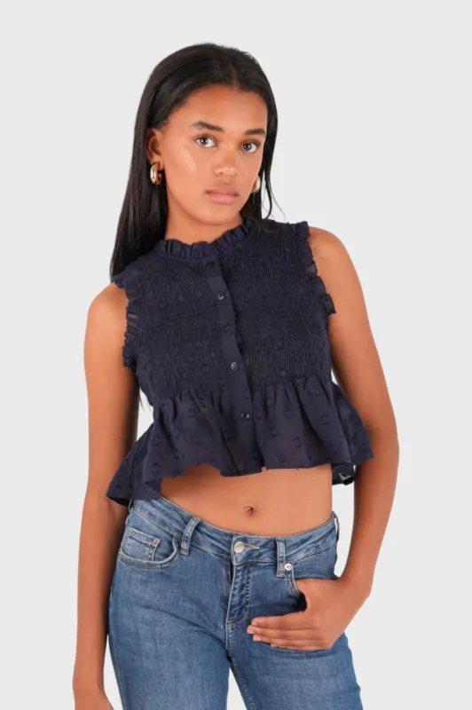 "Blue dot" top sold by Meet Me There