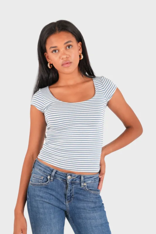 "Lola" top striped blue sold by Meet Me There