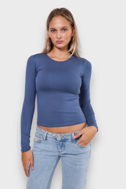 "Muse" top steel blue sold by Meet Me There