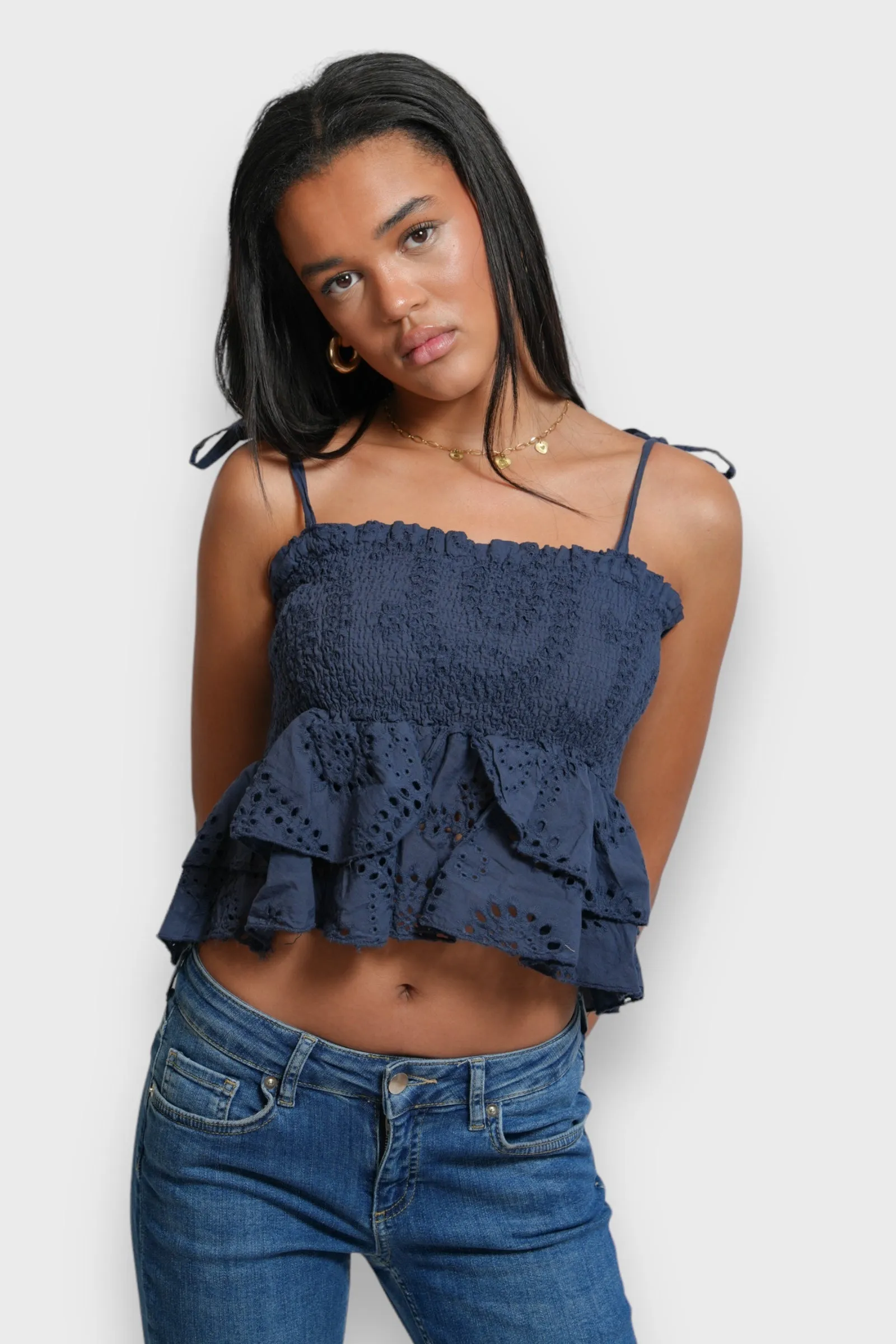 "Poppy" top navy sold by Meet Me There