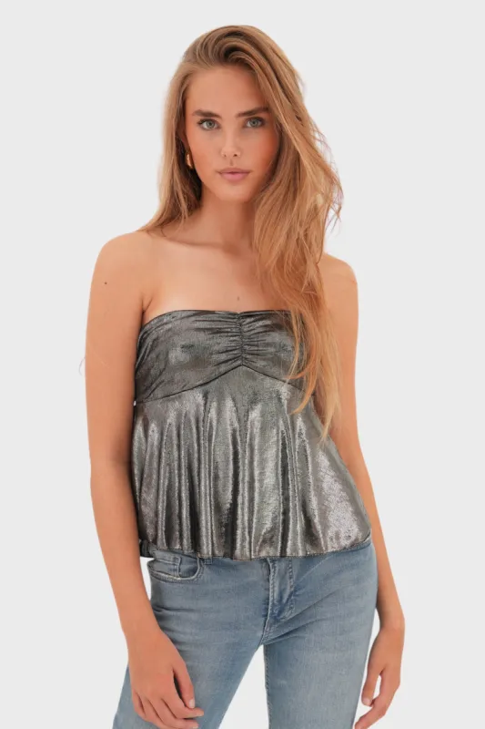 "Glowy" top silver sold by Meet Me There