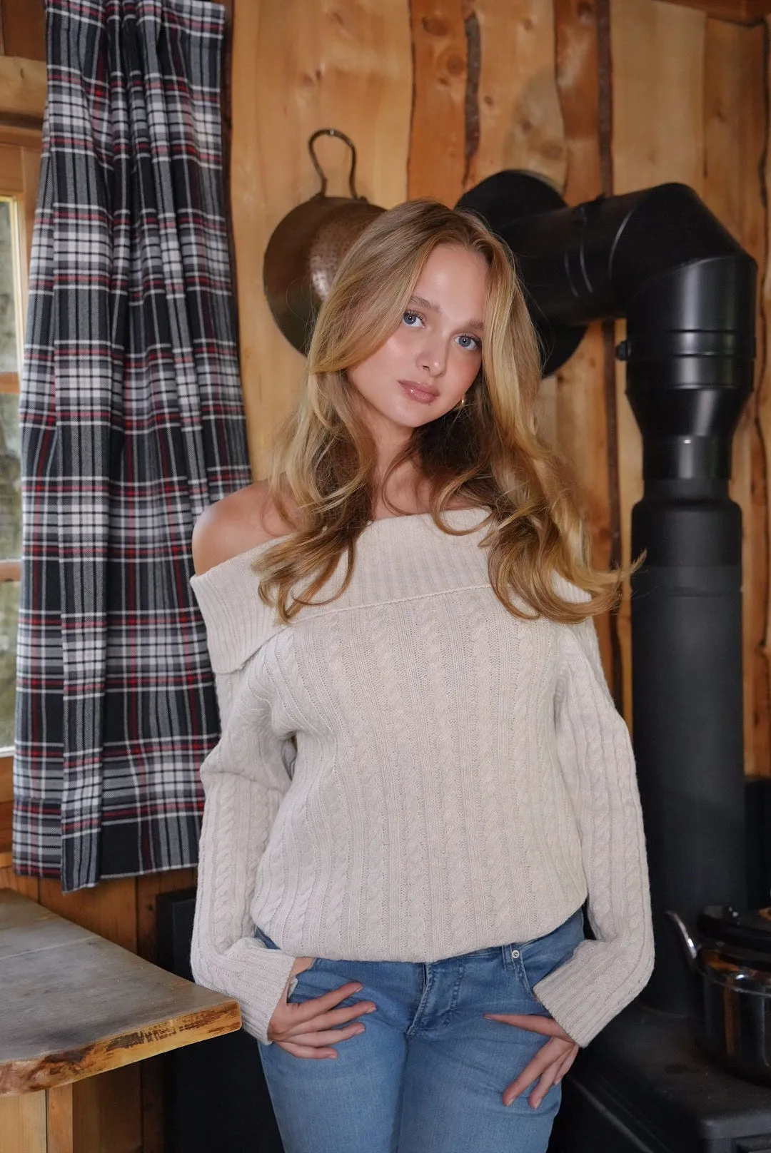 "Off shoulder" sweater beige sold by Meet Me There