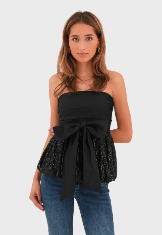 "Ribbon" top black sold by Meet Me There