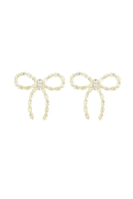 "Glitter bow" earrings gold sold by Meet Me There
