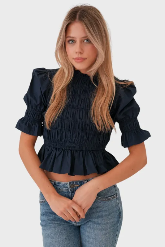 "Midsummer" blouse navy sold by Meet Me There
