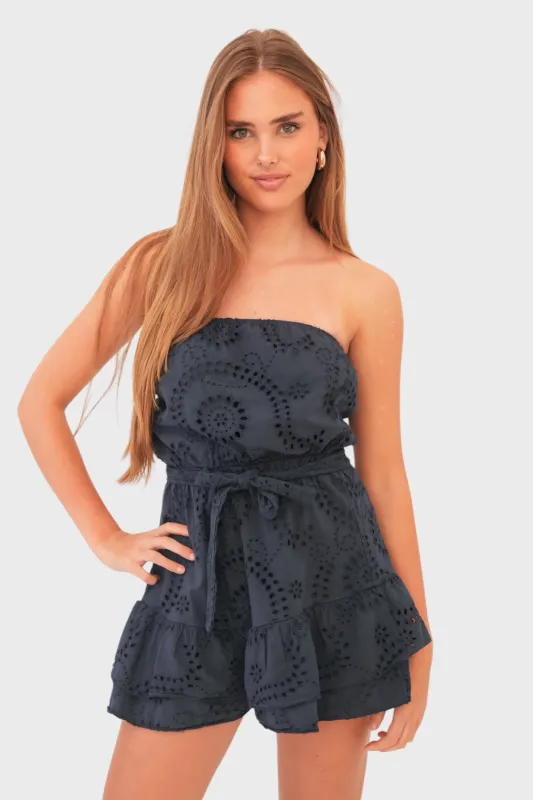 "Sunshine" playsuit navy sold by Meet Me There