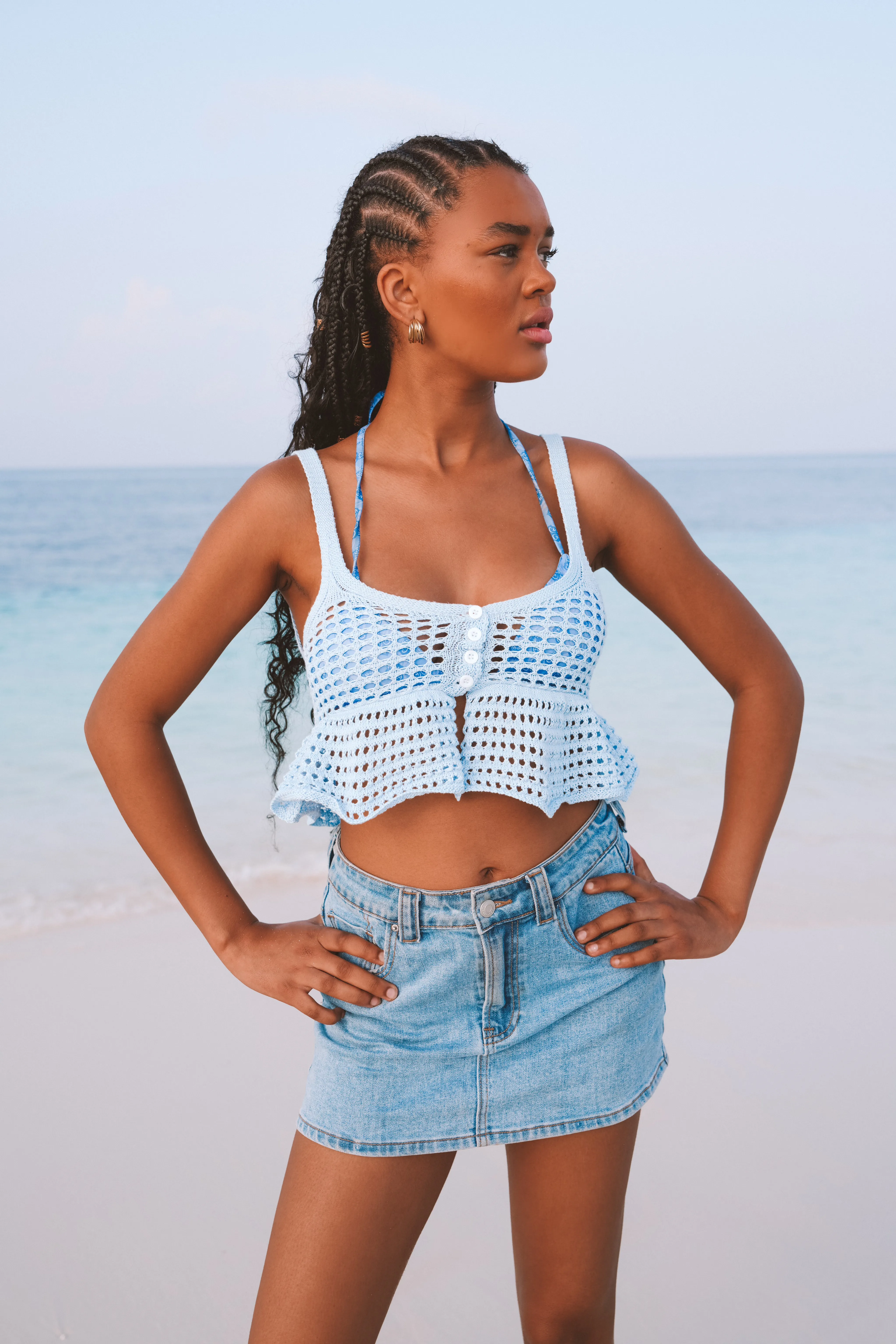 "Mallorca" top blue sold by Meet Me There