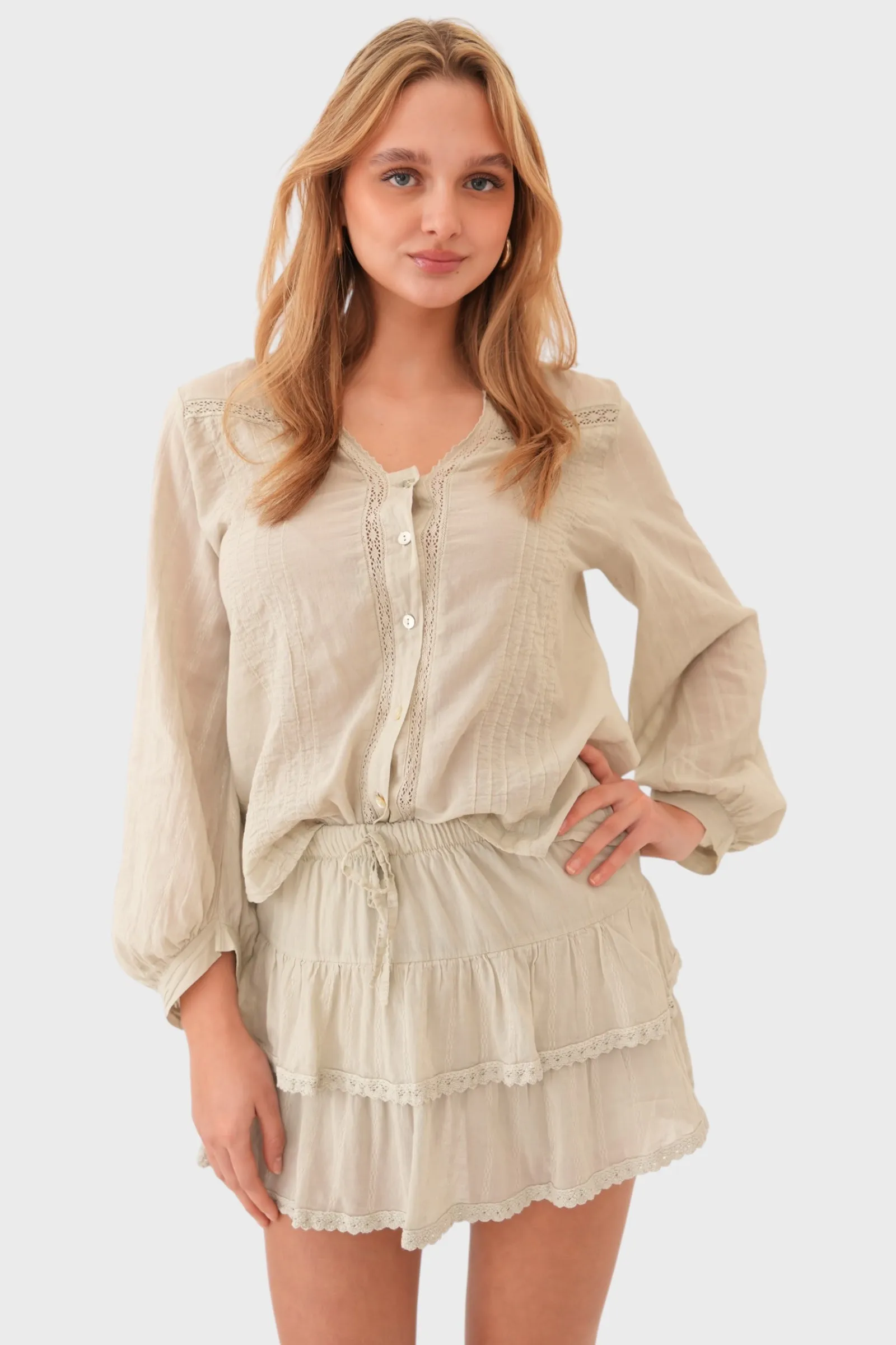 "Olivia" blouse beige sold by Meet Me There