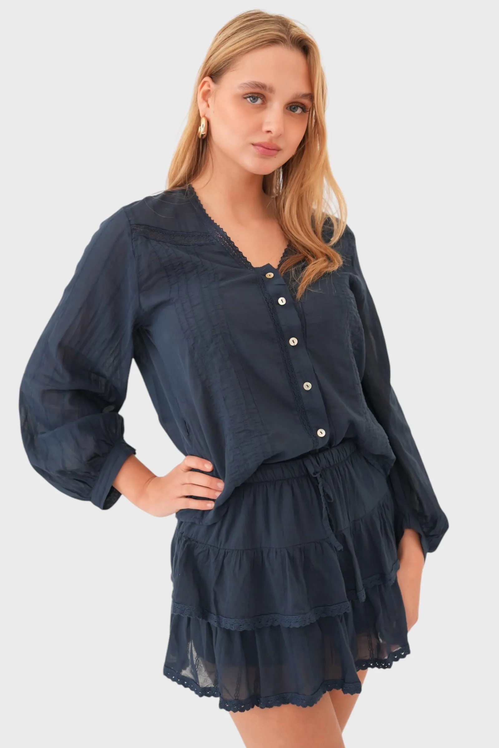 "Olivia" blouse navy sold by Meet Me There