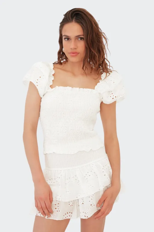 "Daydream" ruffle top white sold by Meet Me There