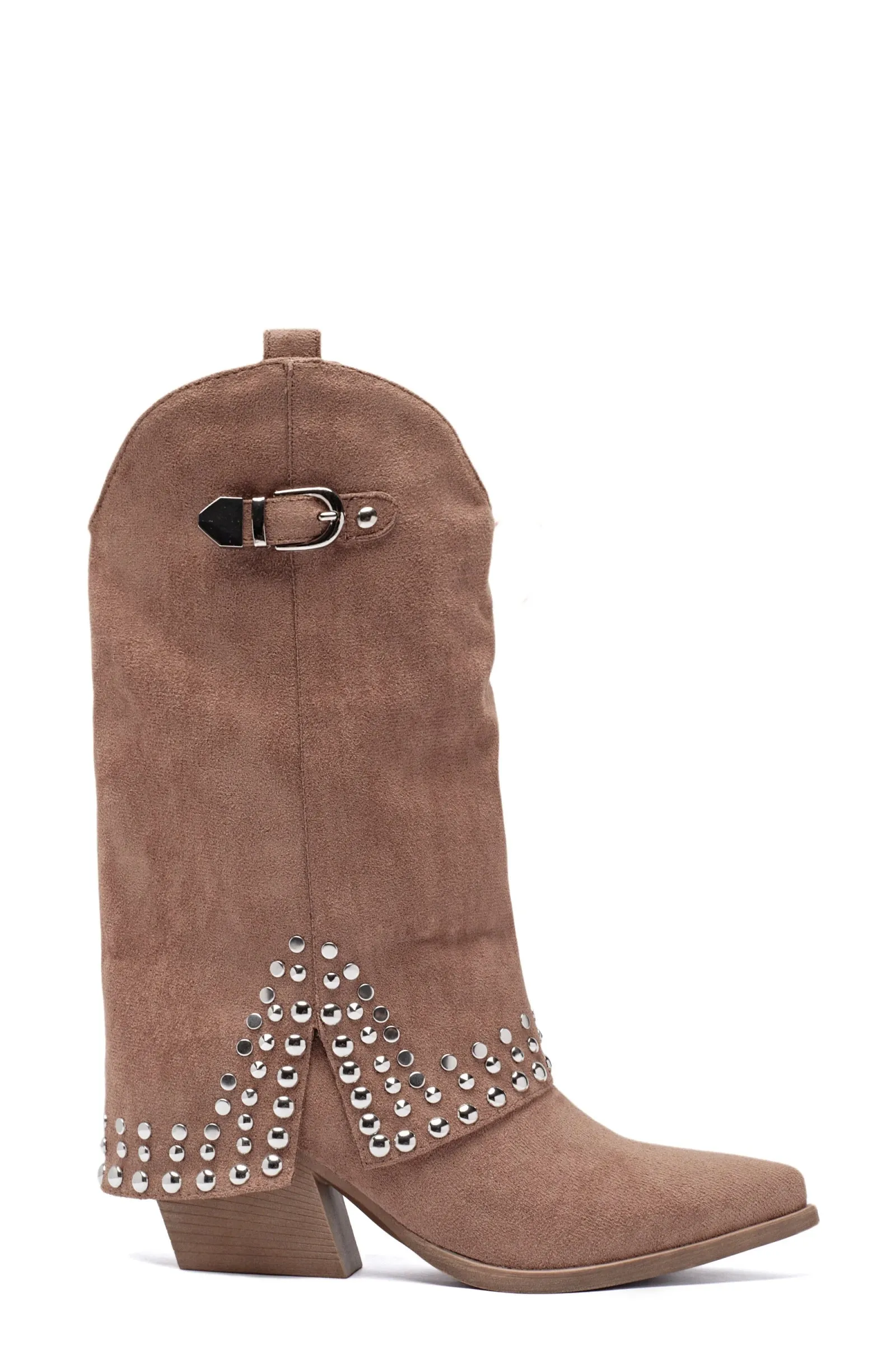 "Studded" boots camel sold by Meet Me There