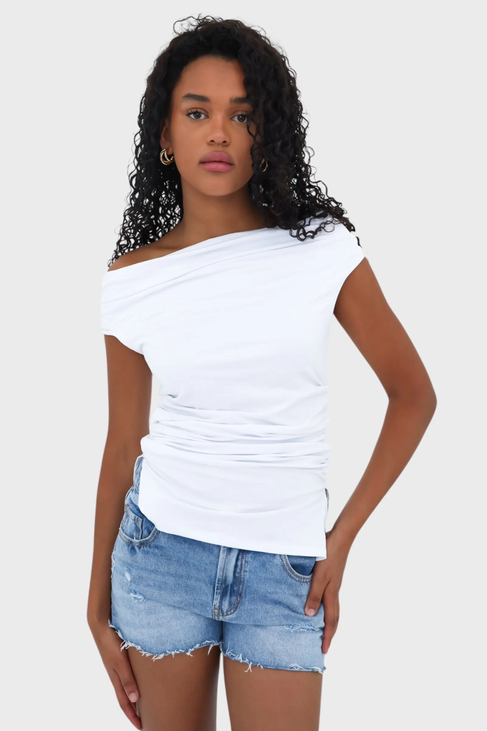 "Shoulder" top white sold by Meet Me There