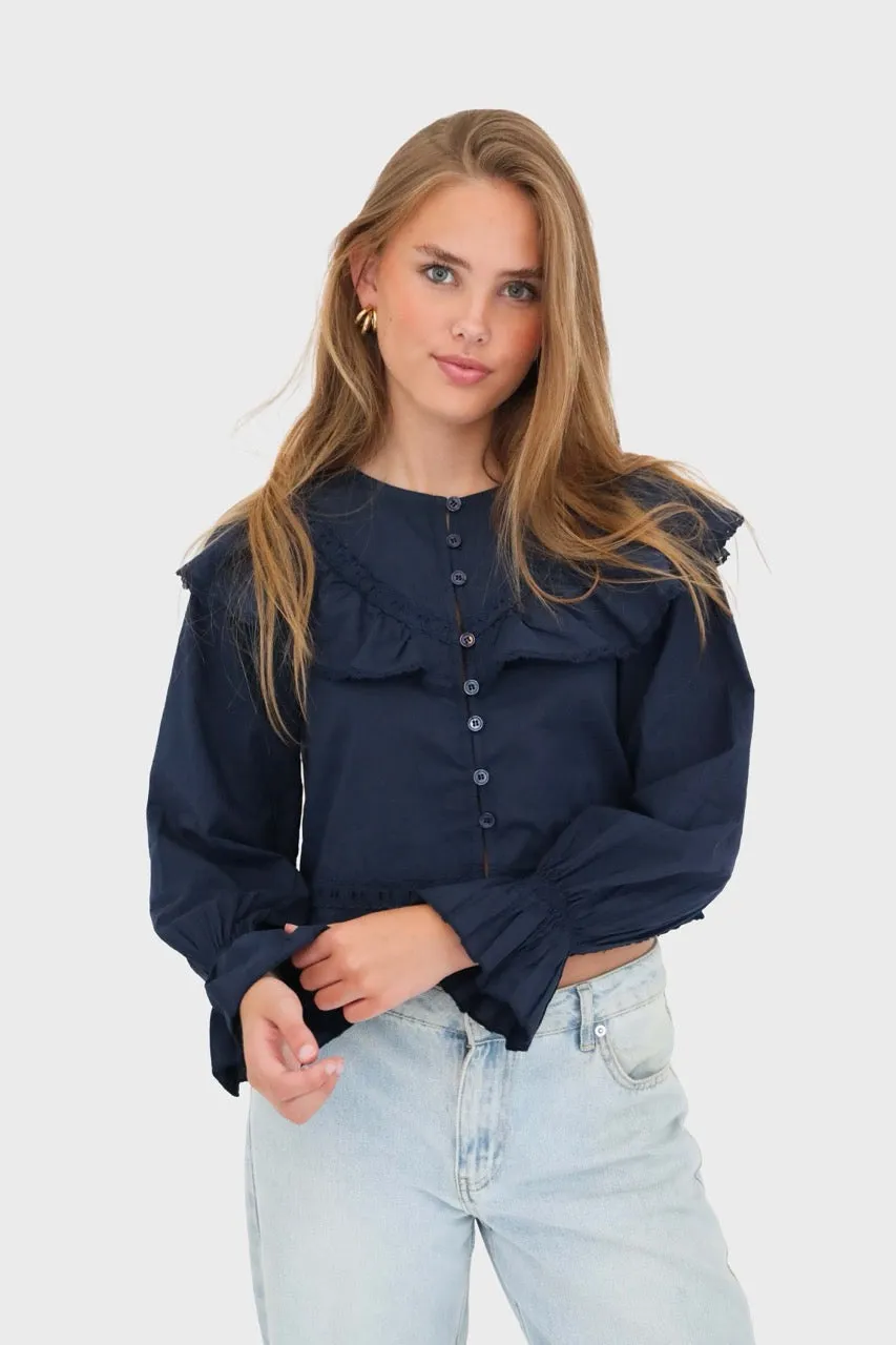 "Sweden" blouse navy sold by Meet Me There