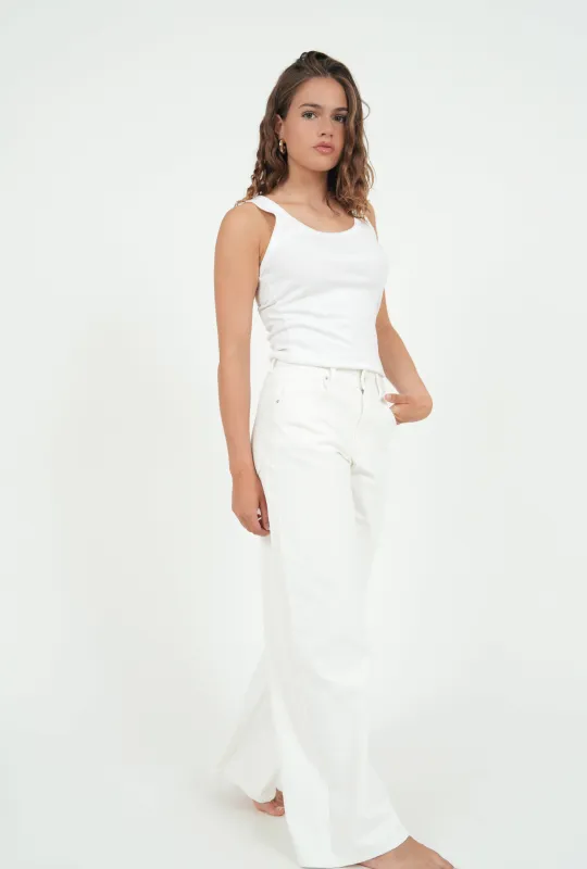 "Wide leg" jeans white sold by Meet Me There