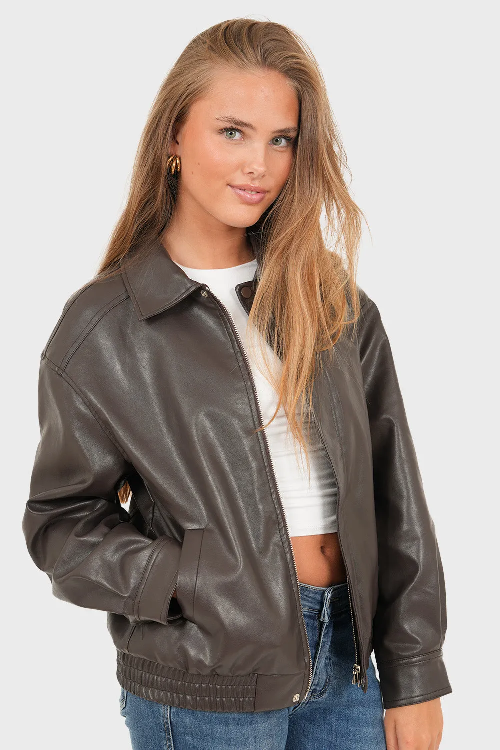 "Hazel" leather jacket brown sold by Meet Me There product image thumbnail 4