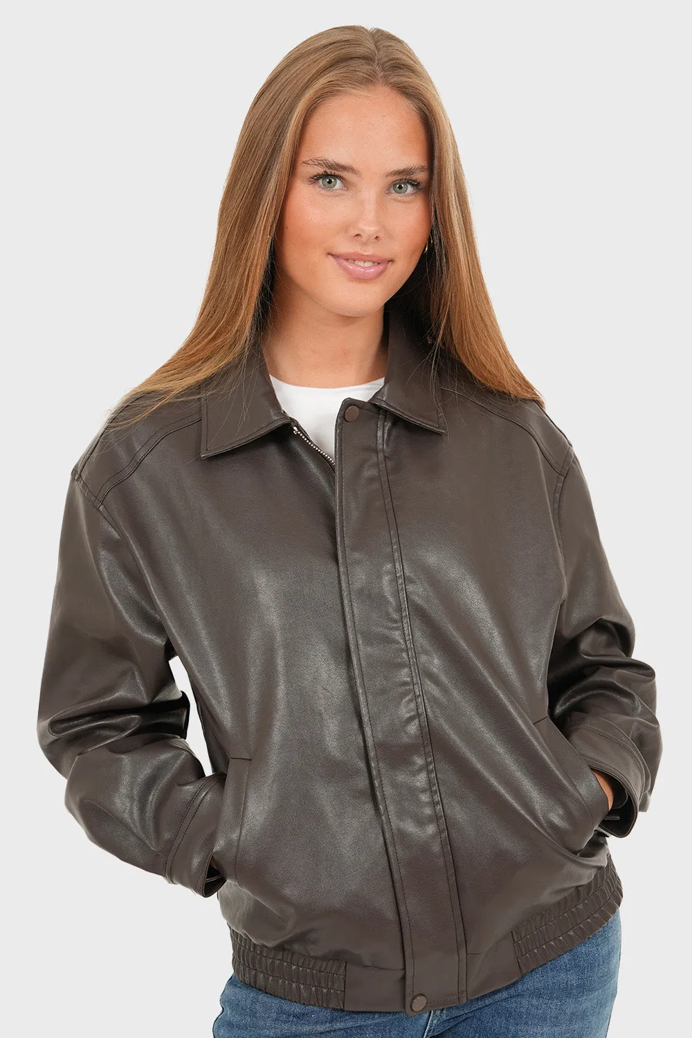 "Hazel" leather jacket brown sold by Meet Me There product image thumbnail 3