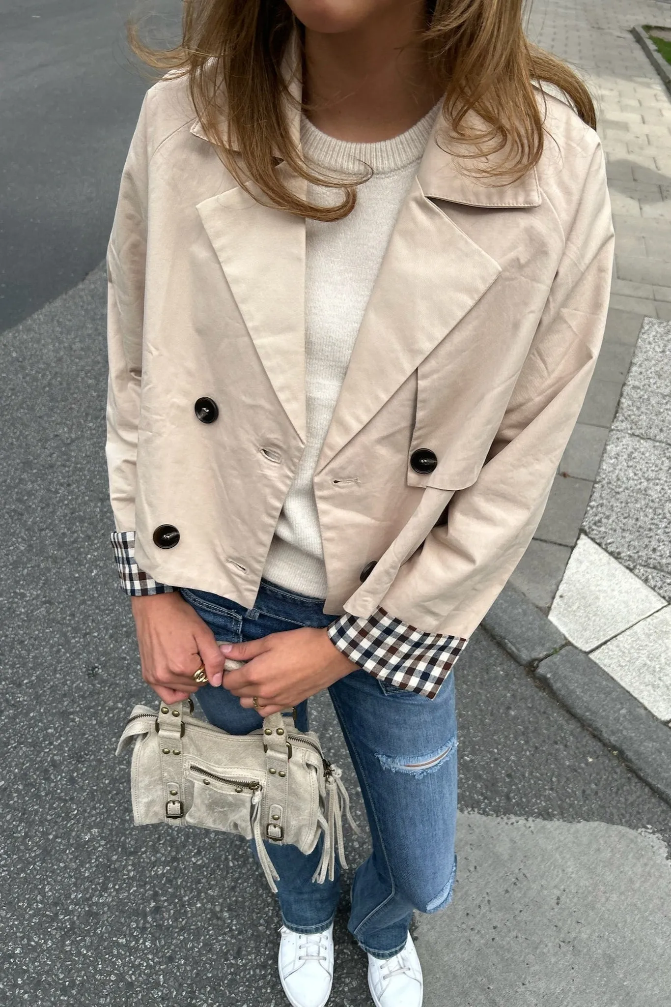 "Checked" trenchcoat beige sold by Meet Me There product image thumbnail 2