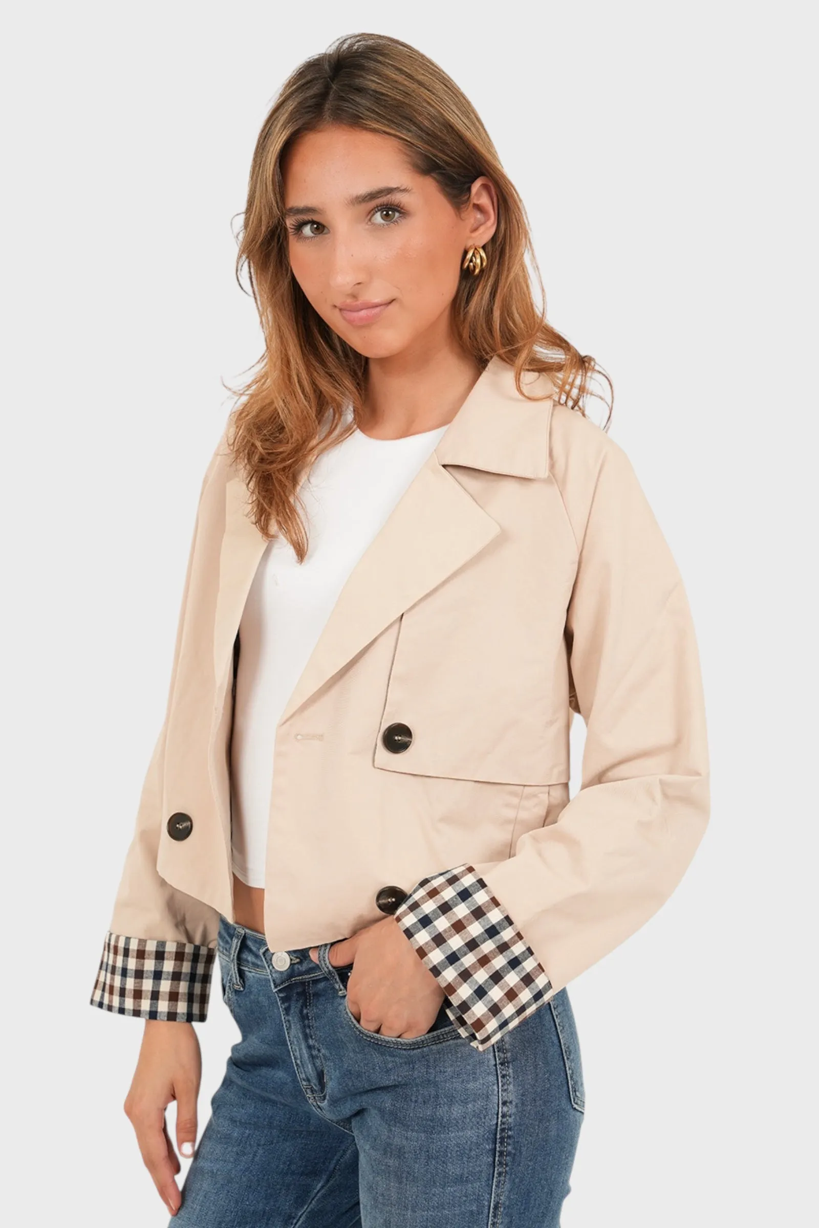 "Checked" trenchcoat beige sold by Meet Me There product image thumbnail 5