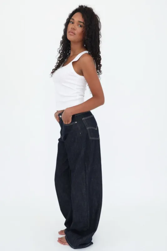 "Wide leg" jeans dark blue tall sold by Meet Me There