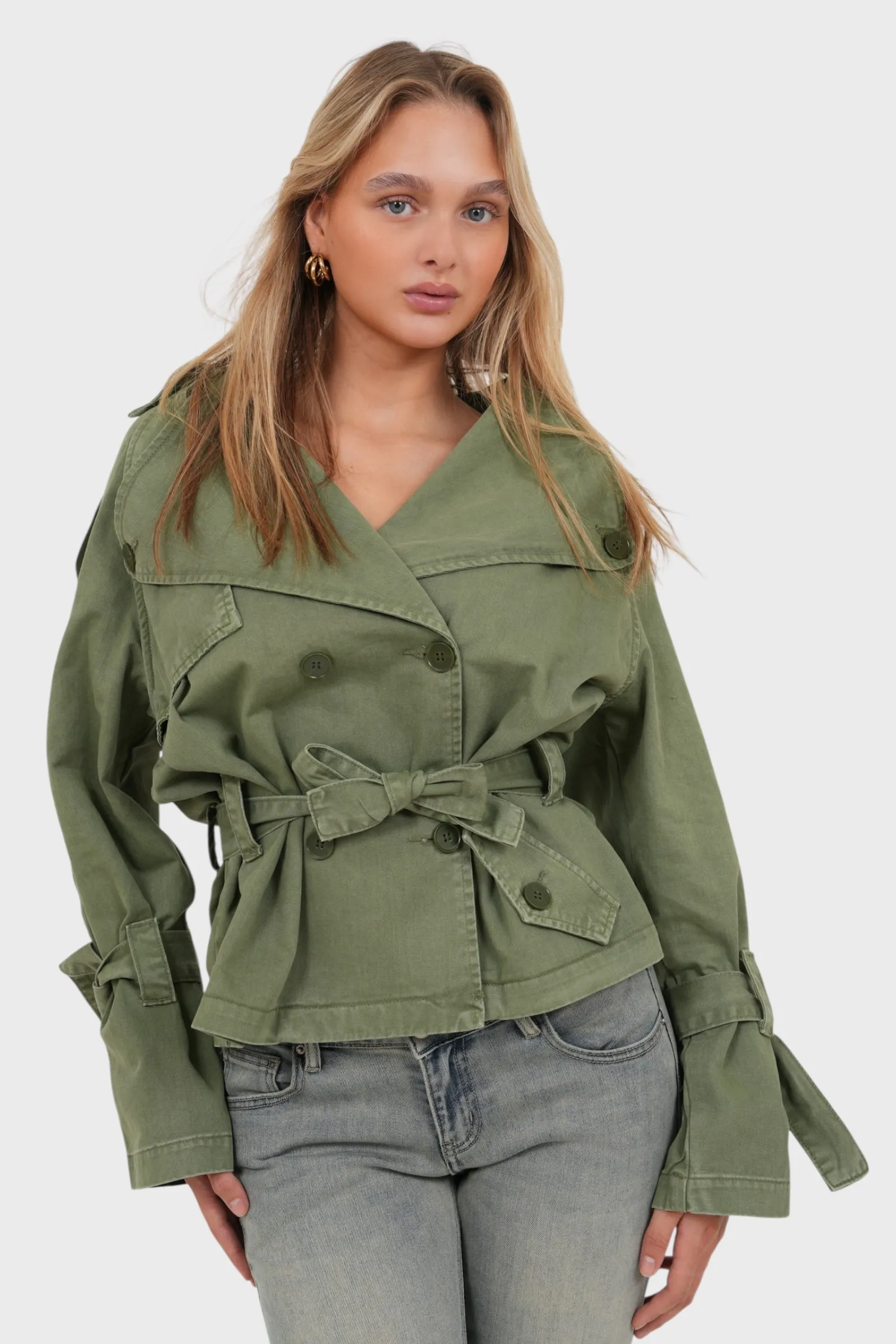 "Denmark" trenchcoat khaki green sold by Meet Me There