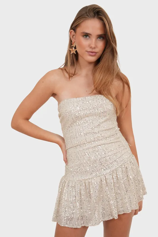 "Sparkly" dress champagne sold by Meet Me There