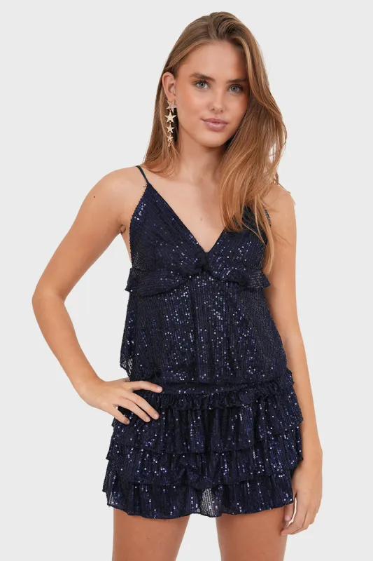 "Shiny" top navy sold by Meet Me There