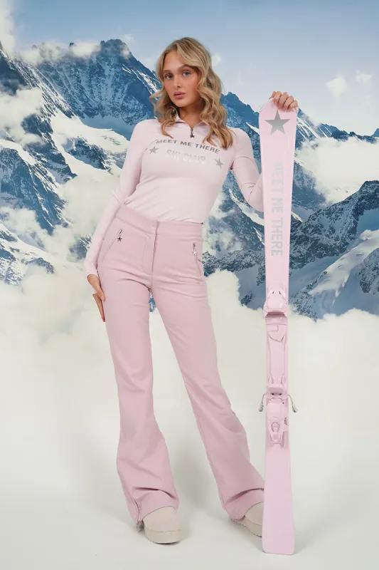 "Snowfall" ski pants pink tall sold by Meet Me There