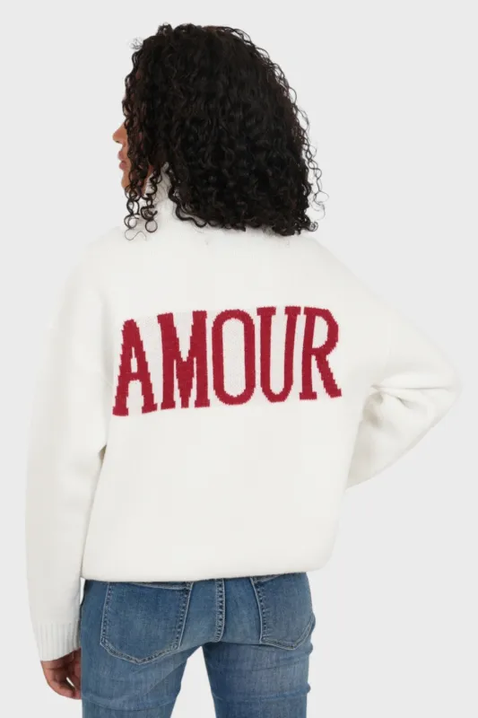 "Amour" sweater white sold by Meet Me There