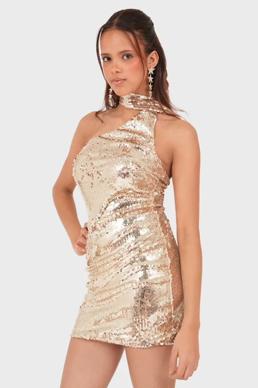 "Flare" dress rose gold sold by Meet Me There