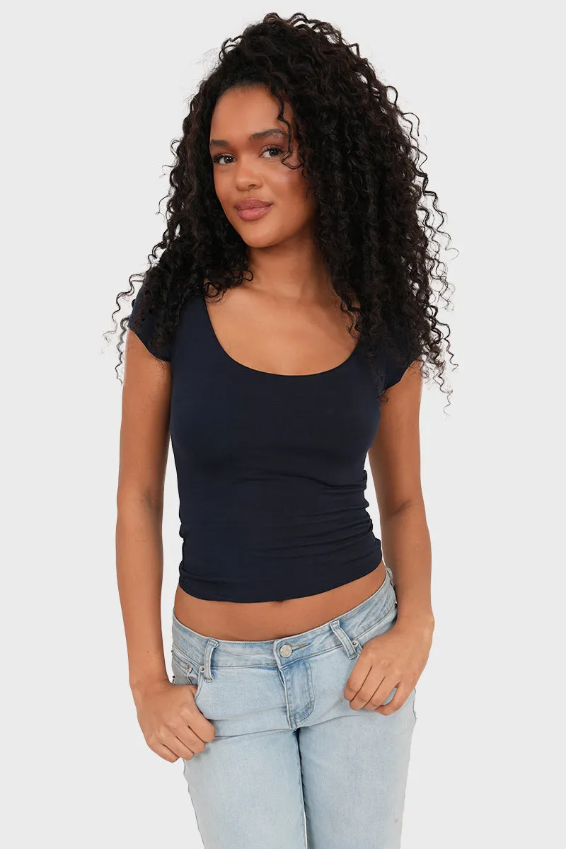 "Lola" top navy sold by Meet Me There