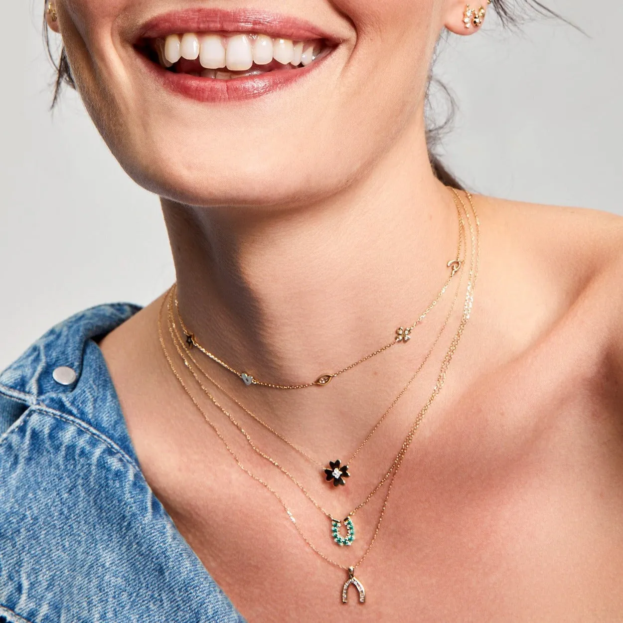 Emerald + Diamond Horseshoe Necklace sold by Adina Reyter product image thumbnail 2