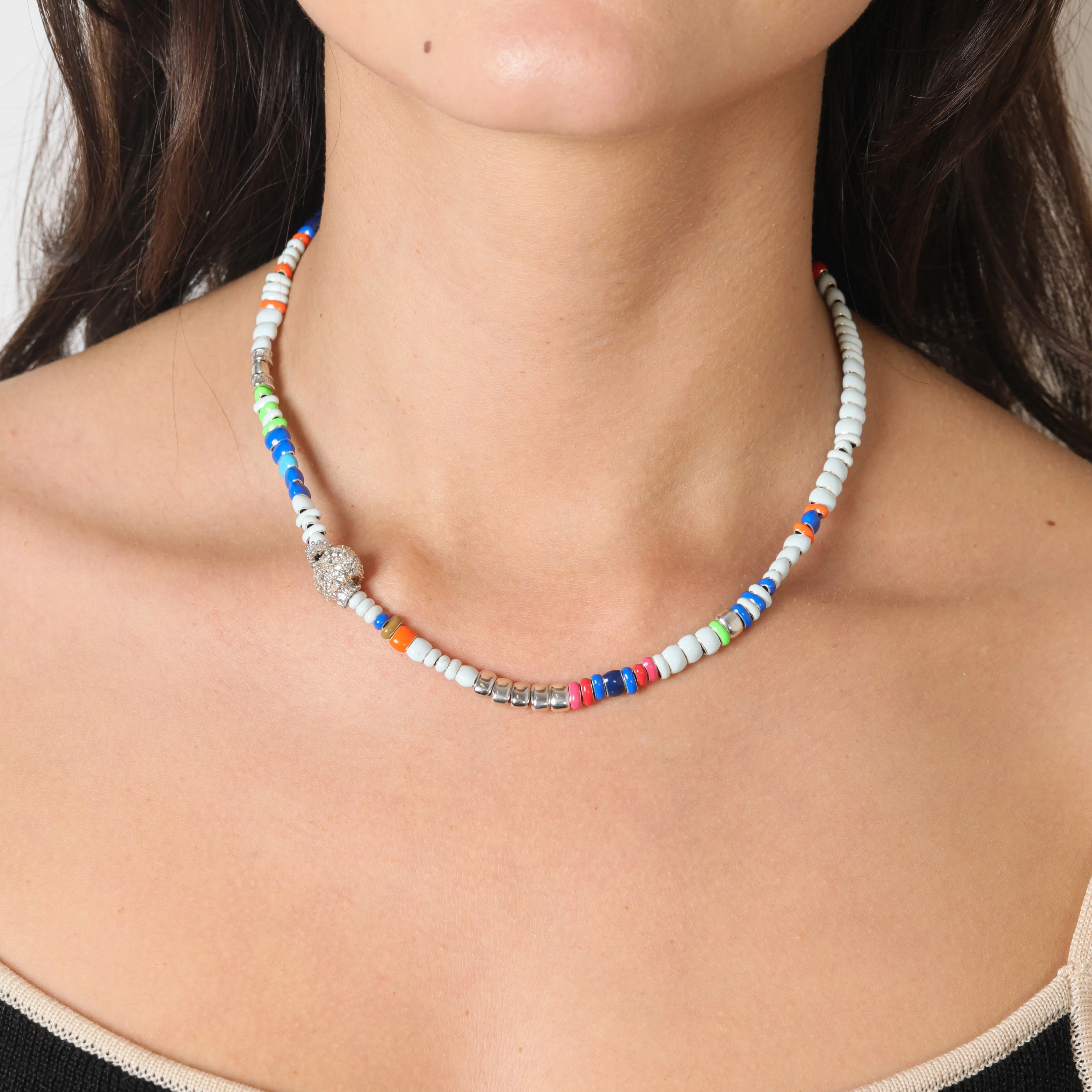 One of a Kind Full Enamel Bead Party Aquamarine Big Bead Necklace sold by Adina Reyter product image thumbnail 2