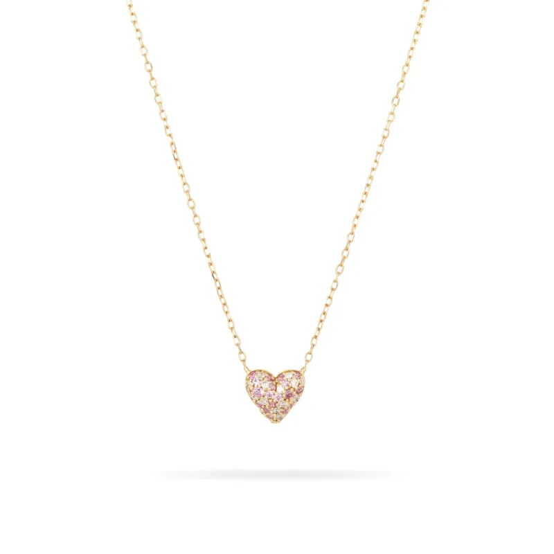 Pink Sapphire + Diamond Puffy Heart Necklace sold by Adina Reyter