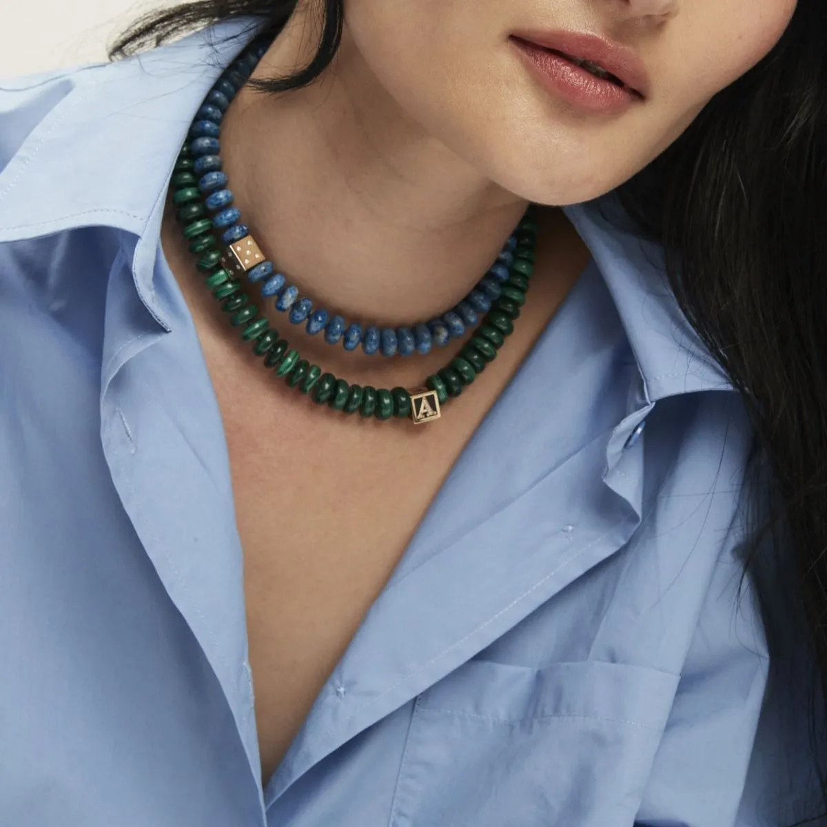 Malachite Coin Initial Block Big Bead Necklace sold by Adina Reyter product image thumbnail 2