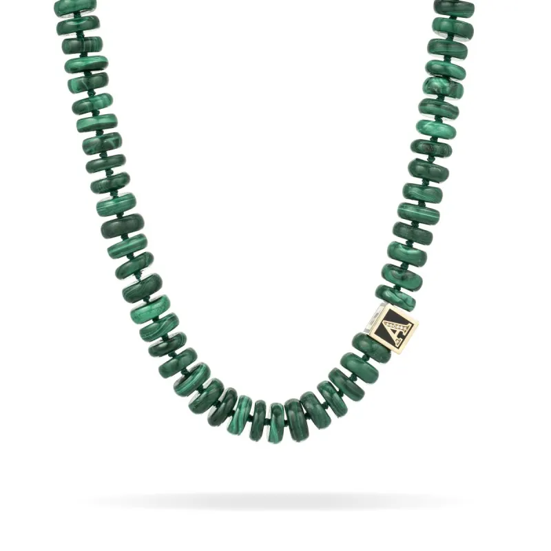 Malachite Coin Initial Block Big Bead Necklace sold by Adina Reyter