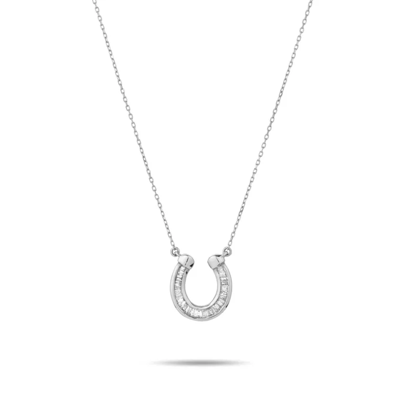 Baguette Horseshoe Necklace in Sterling Silver sold by Adina Reyter