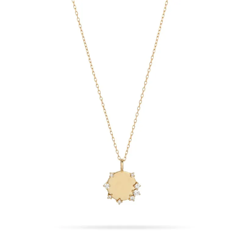 Tiny Diamond Round Dog Tag Necklace - Lab Grown sold by Adina Reyter