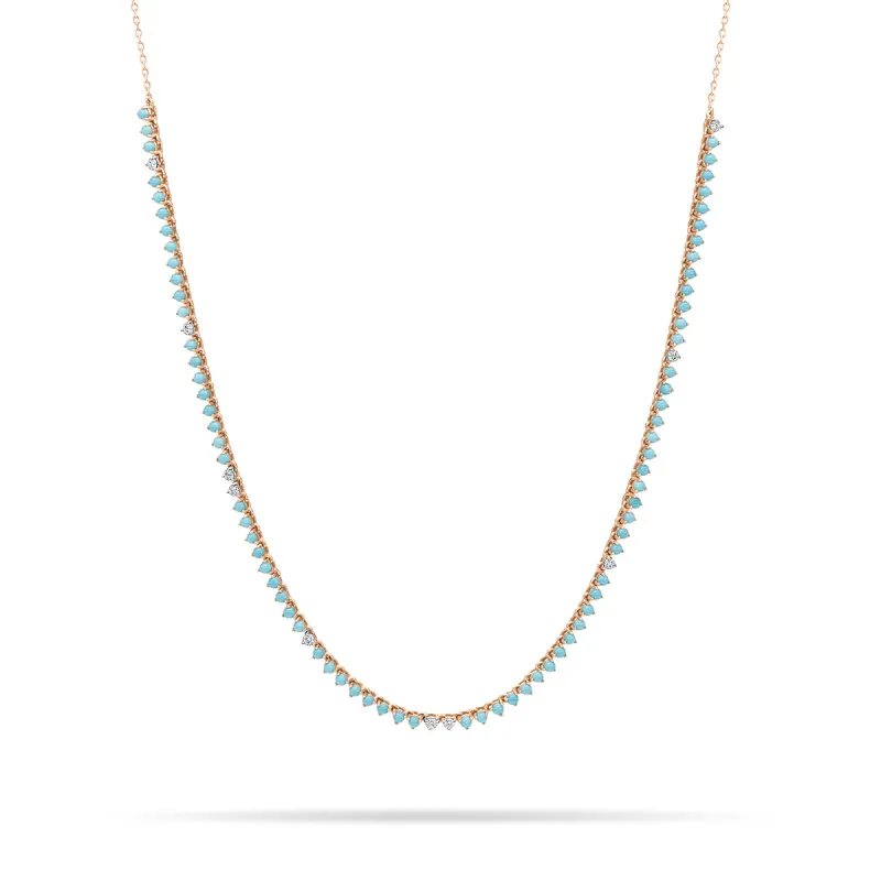 Turquoise + Diamond Half Riviera Necklace sold by Adina Reyter