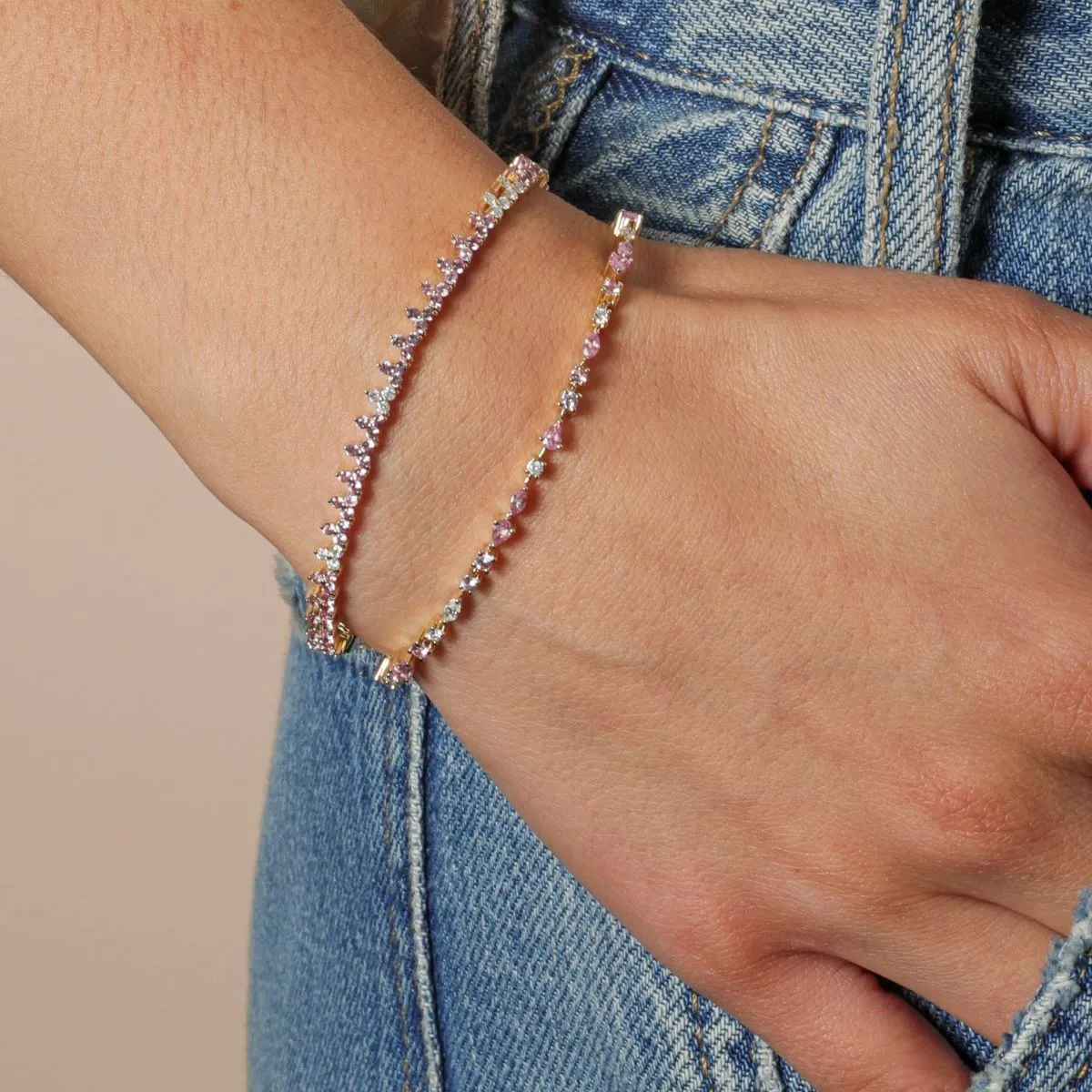 Pink Sapphire + Diamond Cluster Tennis Bracelet sold by Adina Reyter product image thumbnail 2