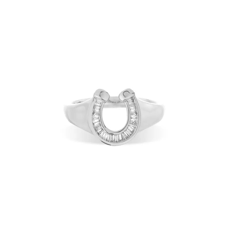 Baguette Horseshoe Signet Ring in Sterling Silver sold by Adina Reyter