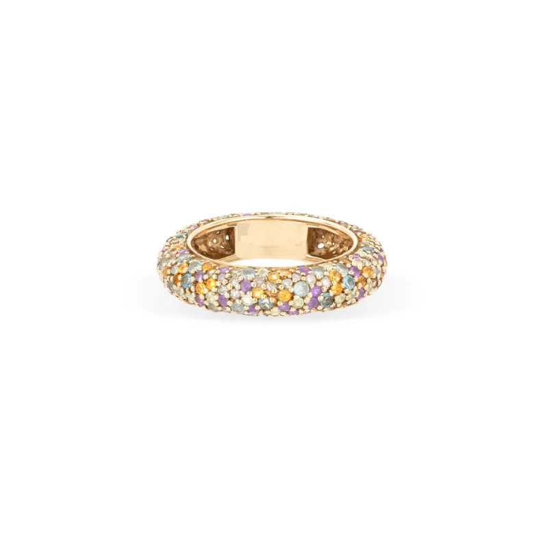 Pavé Diamond + Iridescent Gemstone Eternity Tube Ring sold by Adina Reyter