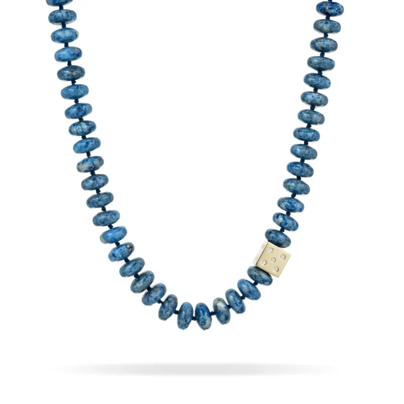 Denim Lapis Coin Diamond Dice Big Bead Necklace sold by Adina Reyter