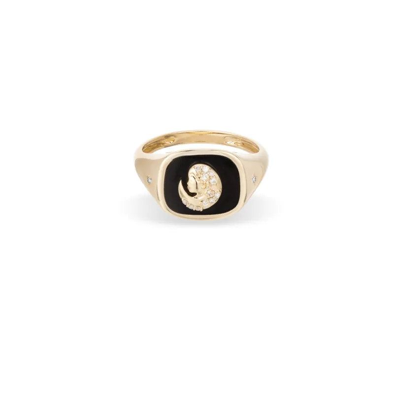 Zodiac Ceramic + Diamond Virgo Signet Ring sold by Adina Reyter