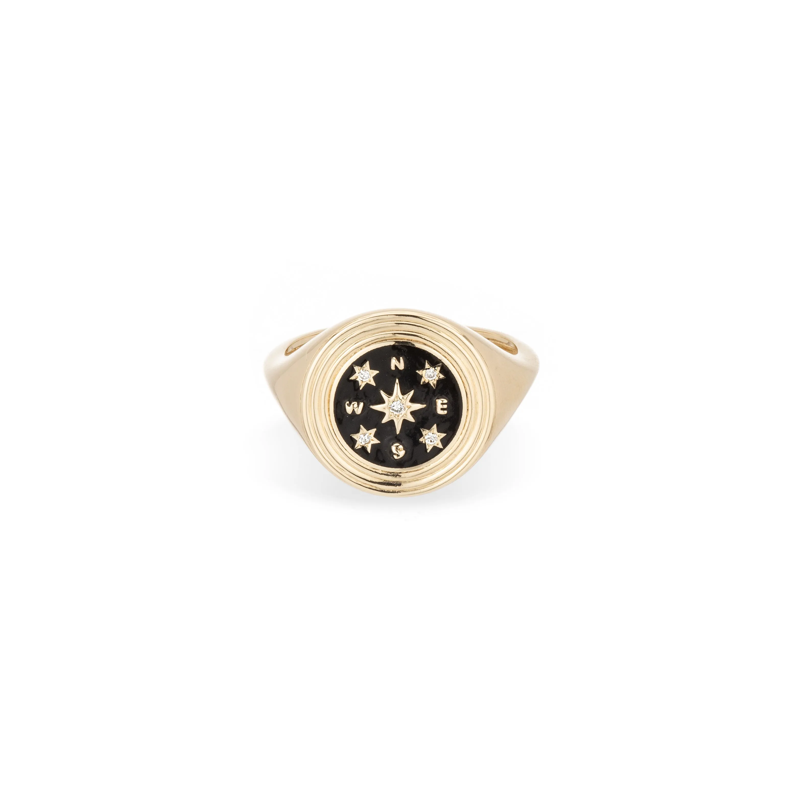 One of a Kind Compass Ceramic + Diamond Signet Ring sold by Adina Reyter