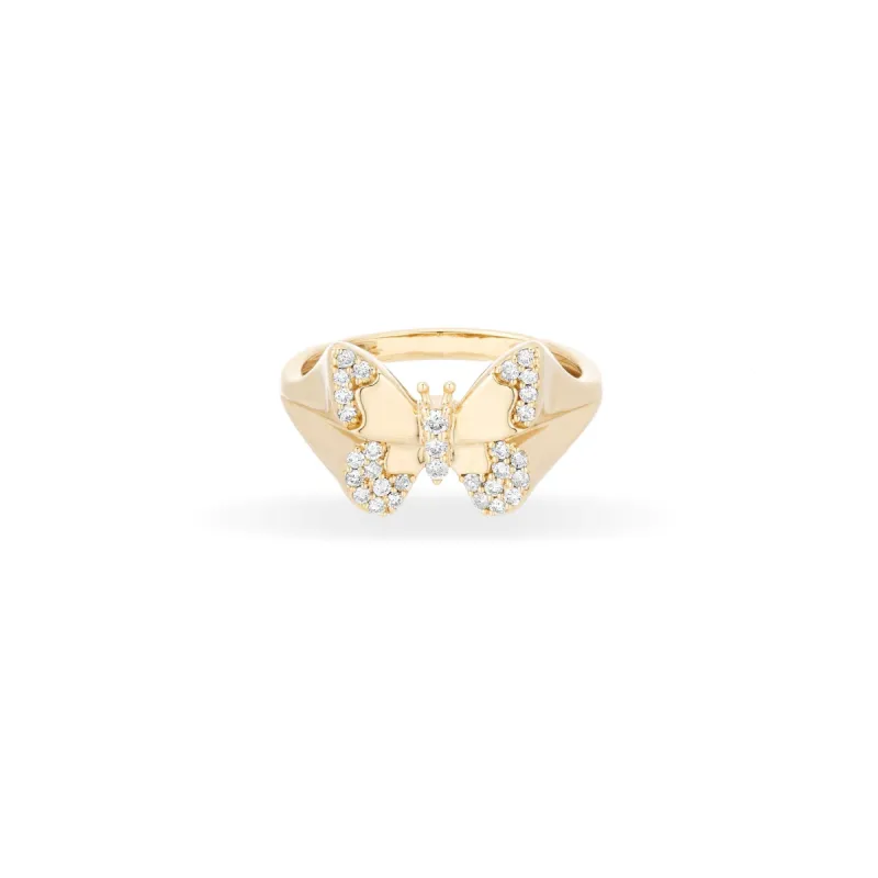 Diamond Butterfly Signet Ring Size 3 sold by Adina Reyter